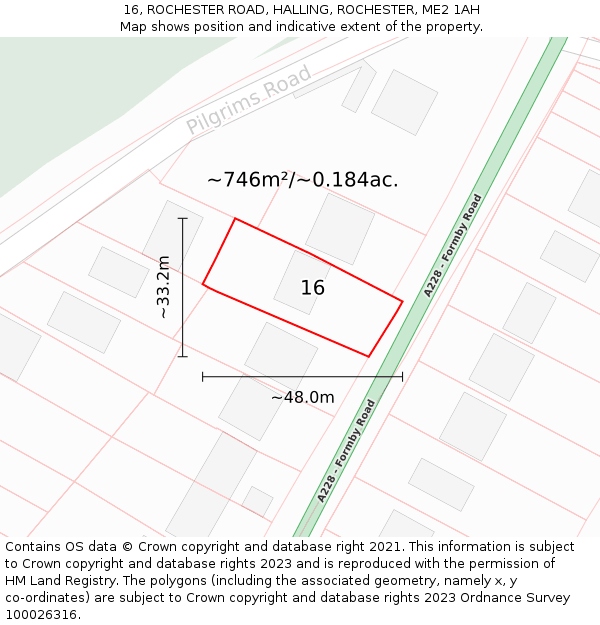 16, ROCHESTER ROAD, HALLING, ROCHESTER, ME2 1AH: Plot and title map