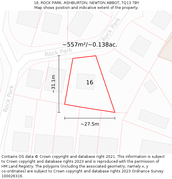 16, ROCK PARK, ASHBURTON, NEWTON ABBOT, TQ13 7BY: Plot and title map