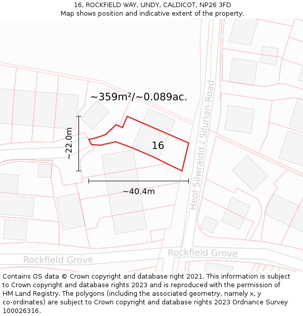 16, ROCKFIELD WAY, UNDY, CALDICOT, NP26 3FD: Plot and title map