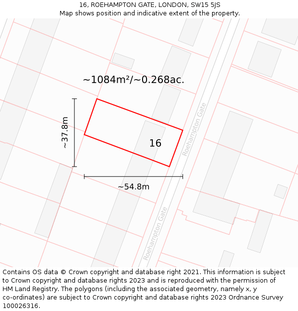 16, ROEHAMPTON GATE, LONDON, SW15 5JS: Plot and title map