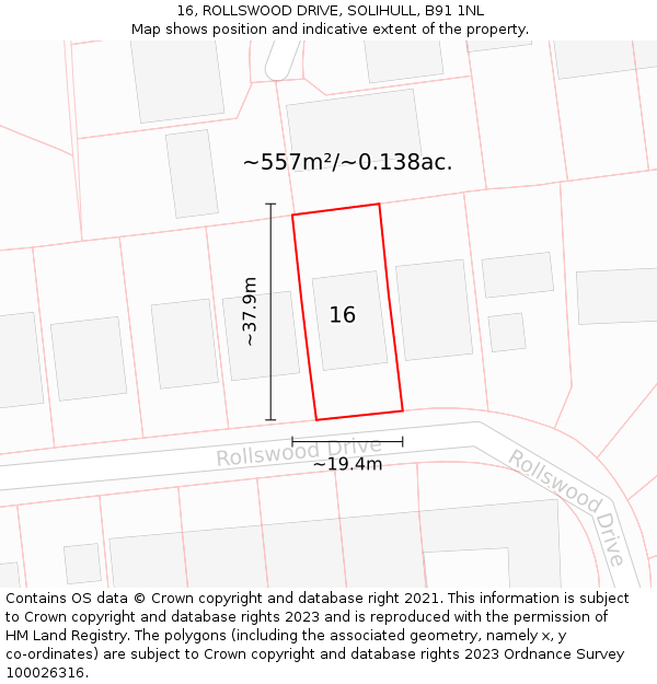 16, ROLLSWOOD DRIVE, SOLIHULL, B91 1NL: Plot and title map