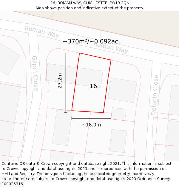 16, ROMAN WAY, CHICHESTER, PO19 3QN: Plot and title map