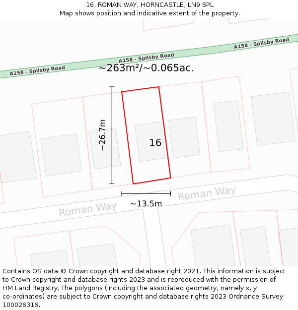 16, ROMAN WAY, HORNCASTLE, LN9 6PL: Plot and title map