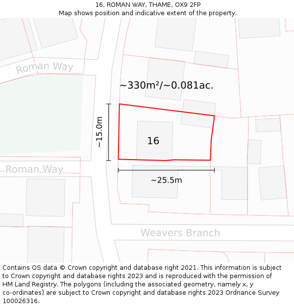 16, ROMAN WAY, THAME, OX9 2FP: Plot and title map