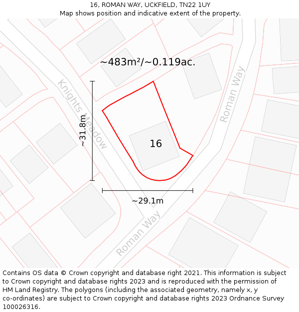 16, ROMAN WAY, UCKFIELD, TN22 1UY: Plot and title map