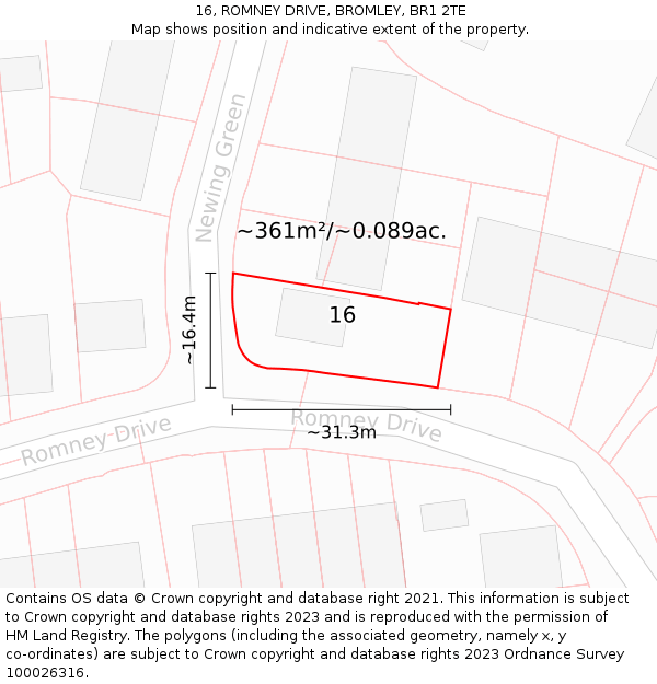 16, ROMNEY DRIVE, BROMLEY, BR1 2TE: Plot and title map
