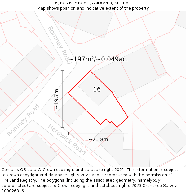 16, ROMNEY ROAD, ANDOVER, SP11 6GH: Plot and title map