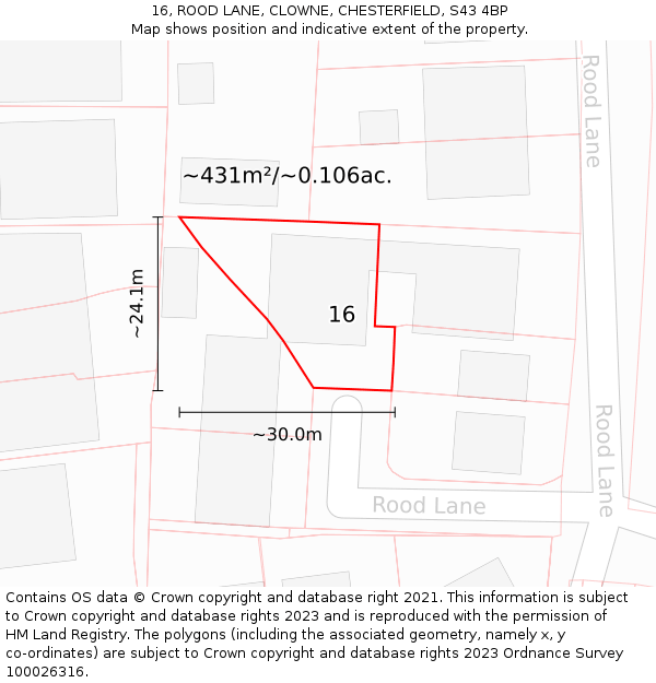 16, ROOD LANE, CLOWNE, CHESTERFIELD, S43 4BP: Plot and title map