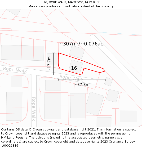 16, ROPE WALK, MARTOCK, TA12 6HZ: Plot and title map