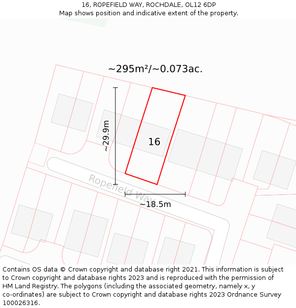 16, ROPEFIELD WAY, ROCHDALE, OL12 6DP: Plot and title map