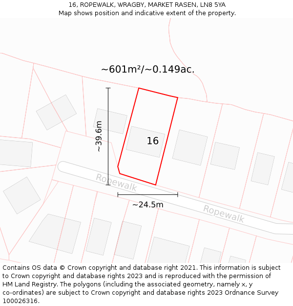 16, ROPEWALK, WRAGBY, MARKET RASEN, LN8 5YA: Plot and title map