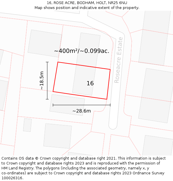 16, ROSE ACRE, BODHAM, HOLT, NR25 6NU: Plot and title map