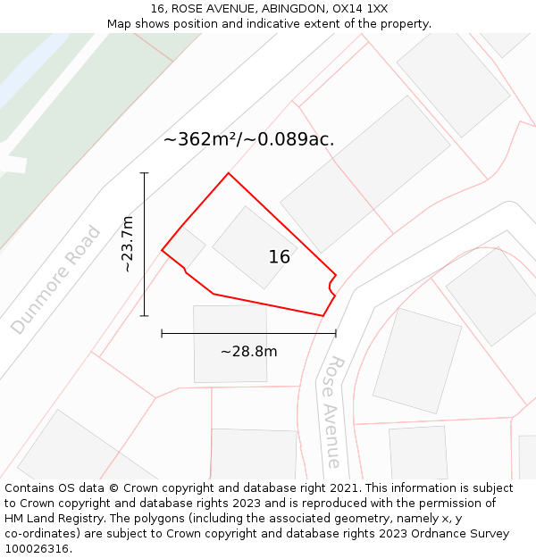 16, ROSE AVENUE, ABINGDON, OX14 1XX: Plot and title map