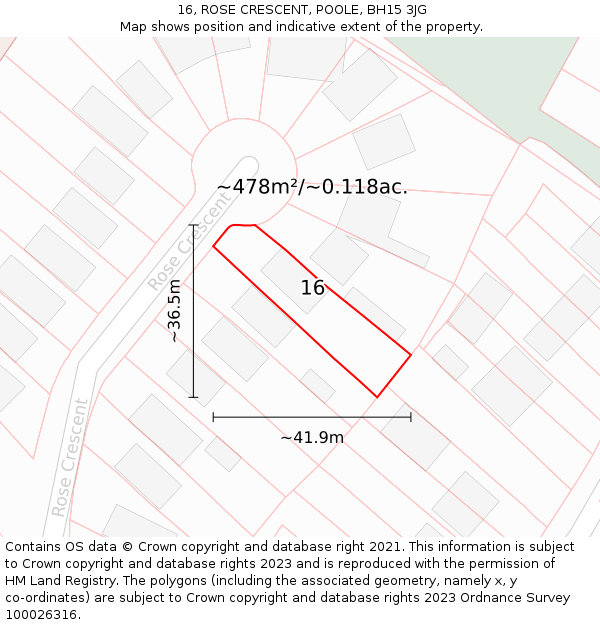 16, ROSE CRESCENT, POOLE, BH15 3JG: Plot and title map