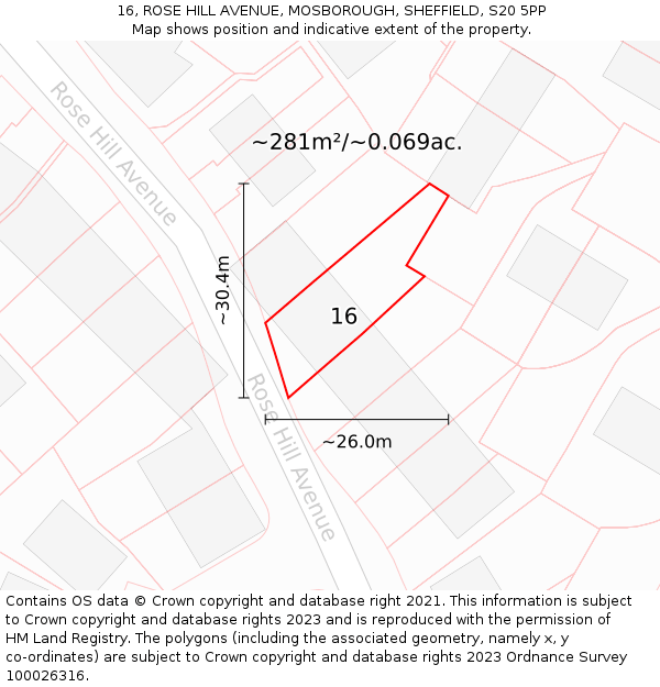 16, ROSE HILL AVENUE, MOSBOROUGH, SHEFFIELD, S20 5PP: Plot and title map