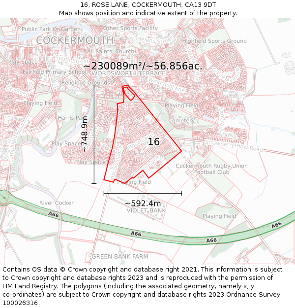 16, ROSE LANE, COCKERMOUTH, CA13 9DT: Plot and title map