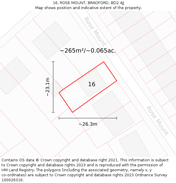 16, ROSE MOUNT, BRADFORD, BD2 4JJ: Plot and title map