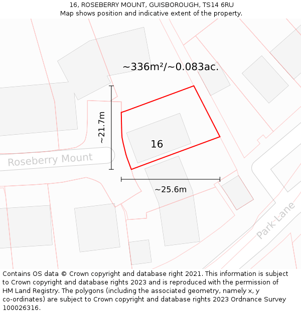 16, ROSEBERRY MOUNT, GUISBOROUGH, TS14 6RU: Plot and title map