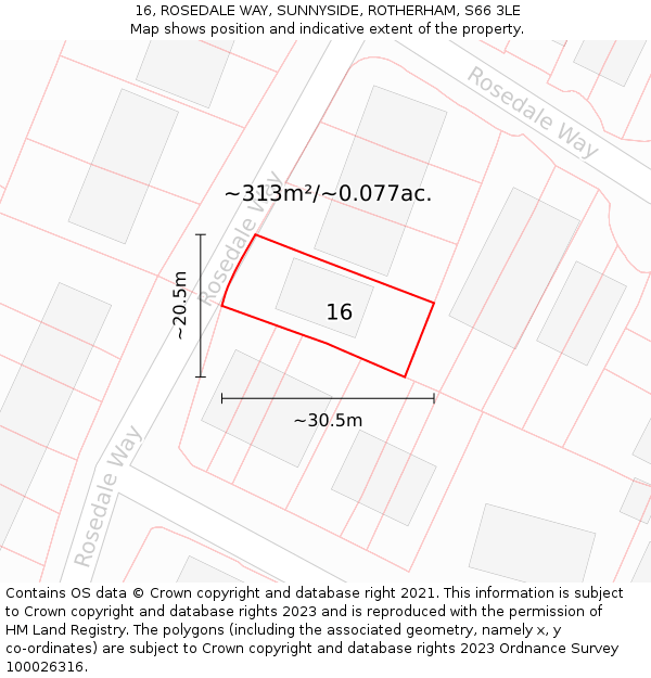 16, ROSEDALE WAY, SUNNYSIDE, ROTHERHAM, S66 3LE: Plot and title map