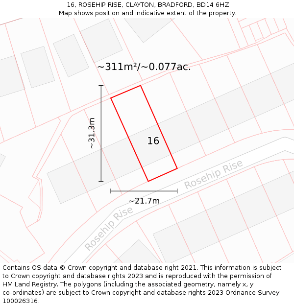 16, ROSEHIP RISE, CLAYTON, BRADFORD, BD14 6HZ: Plot and title map