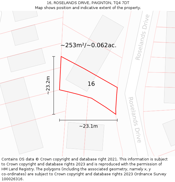 16, ROSELANDS DRIVE, PAIGNTON, TQ4 7DT: Plot and title map