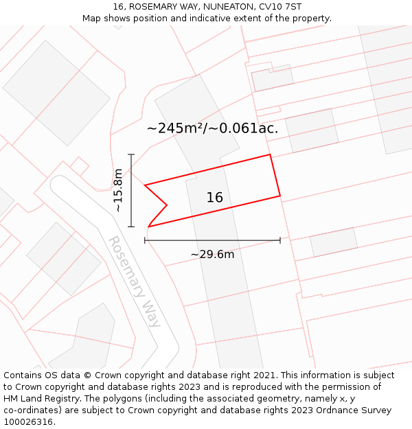 16, ROSEMARY WAY, NUNEATON, CV10 7ST: Plot and title map