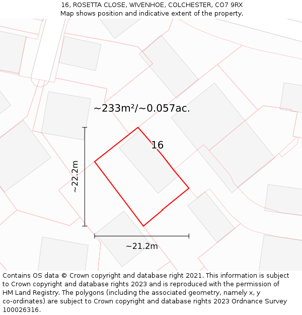 16, ROSETTA CLOSE, WIVENHOE, COLCHESTER, CO7 9RX: Plot and title map