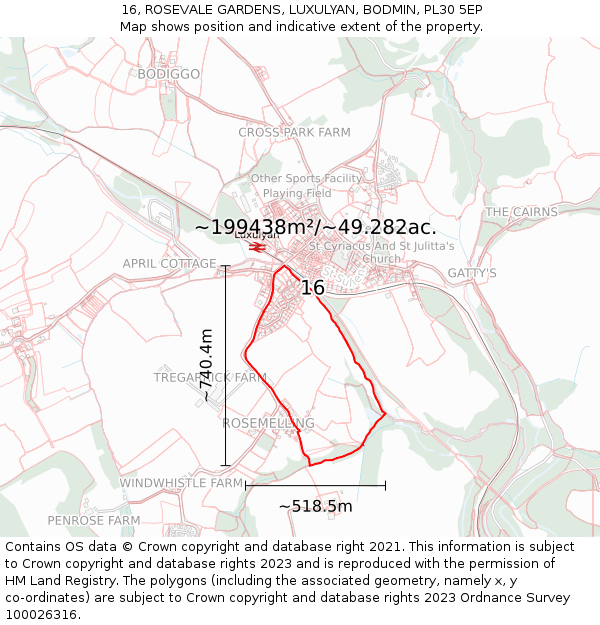 16, ROSEVALE GARDENS, LUXULYAN, BODMIN, PL30 5EP: Plot and title map