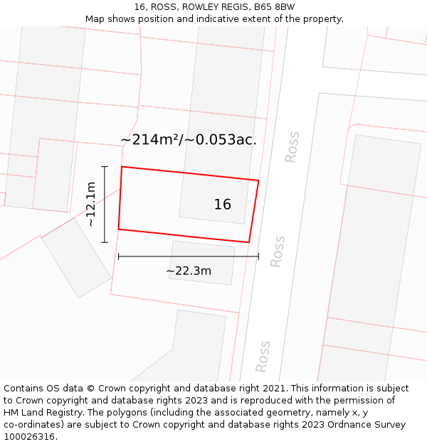 16, ROSS, ROWLEY REGIS, B65 8BW: Plot and title map