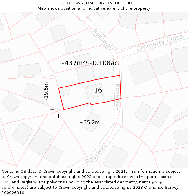 16, ROSSWAY, DARLINGTON, DL1 3RD: Plot and title map