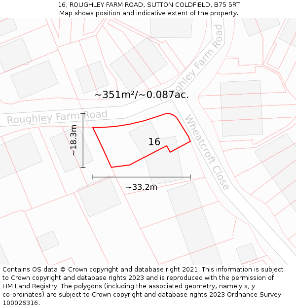 16, ROUGHLEY FARM ROAD, SUTTON COLDFIELD, B75 5RT: Plot and title map