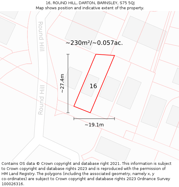 16, ROUND HILL, DARTON, BARNSLEY, S75 5QJ: Plot and title map