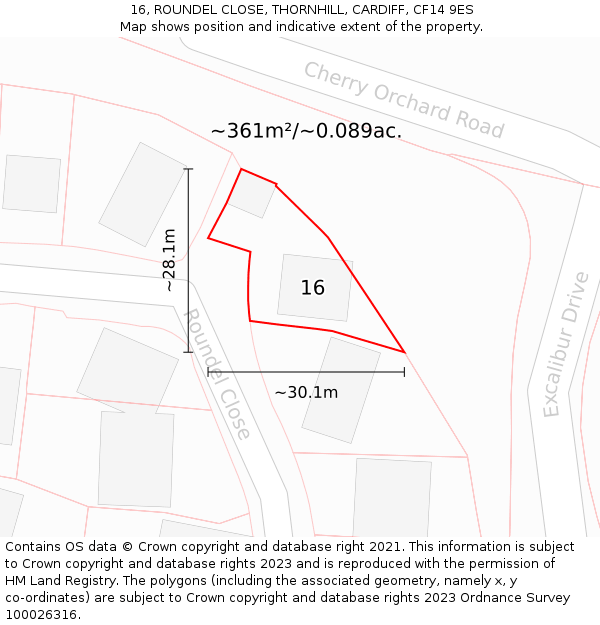 16, ROUNDEL CLOSE, THORNHILL, CARDIFF, CF14 9ES: Plot and title map