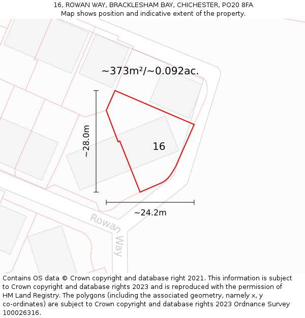 16, ROWAN WAY, BRACKLESHAM BAY, CHICHESTER, PO20 8FA: Plot and title map