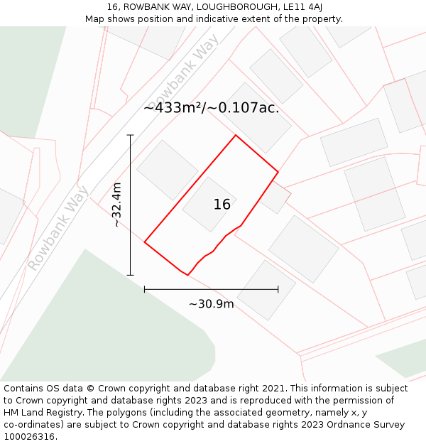 16, ROWBANK WAY, LOUGHBOROUGH, LE11 4AJ: Plot and title map