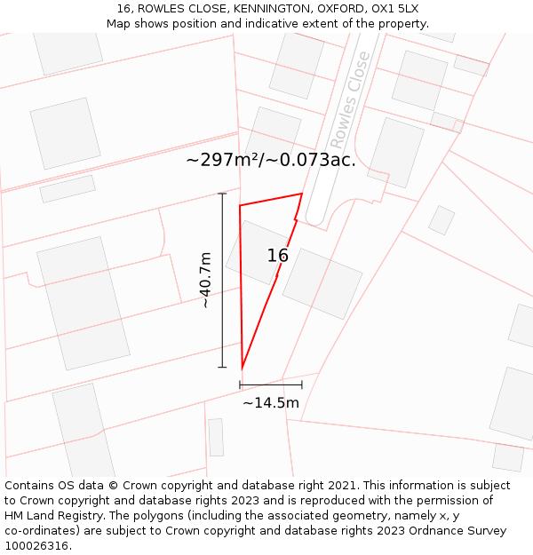 16, ROWLES CLOSE, KENNINGTON, OXFORD, OX1 5LX: Plot and title map