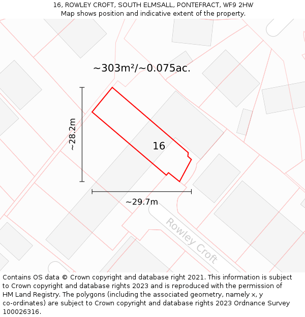 16, ROWLEY CROFT, SOUTH ELMSALL, PONTEFRACT, WF9 2HW: Plot and title map