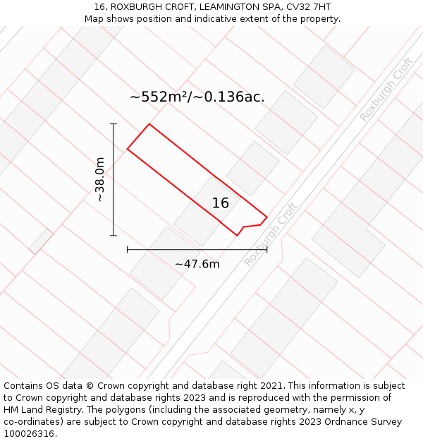 16, ROXBURGH CROFT, LEAMINGTON SPA, CV32 7HT: Plot and title map