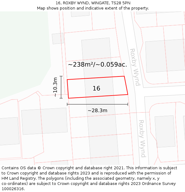 16, ROXBY WYND, WINGATE, TS28 5PN: Plot and title map