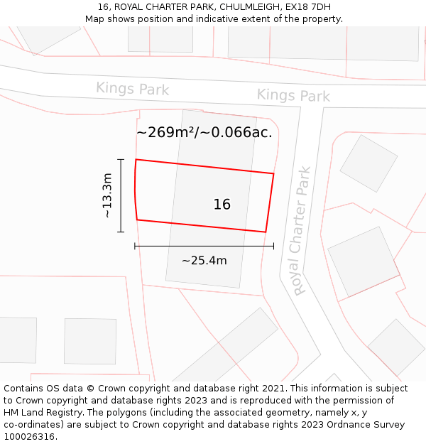 16, ROYAL CHARTER PARK, CHULMLEIGH, EX18 7DH: Plot and title map