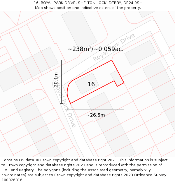 16, ROYAL PARK DRIVE, SHELTON LOCK, DERBY, DE24 9SH: Plot and title map