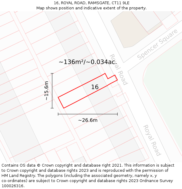 16, ROYAL ROAD, RAMSGATE, CT11 9LE: Plot and title map