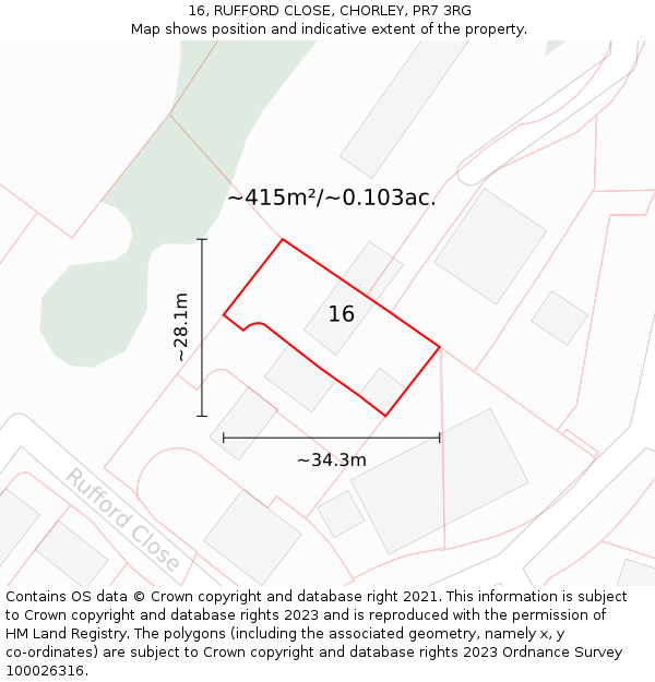 16, RUFFORD CLOSE, CHORLEY, PR7 3RG: Plot and title map