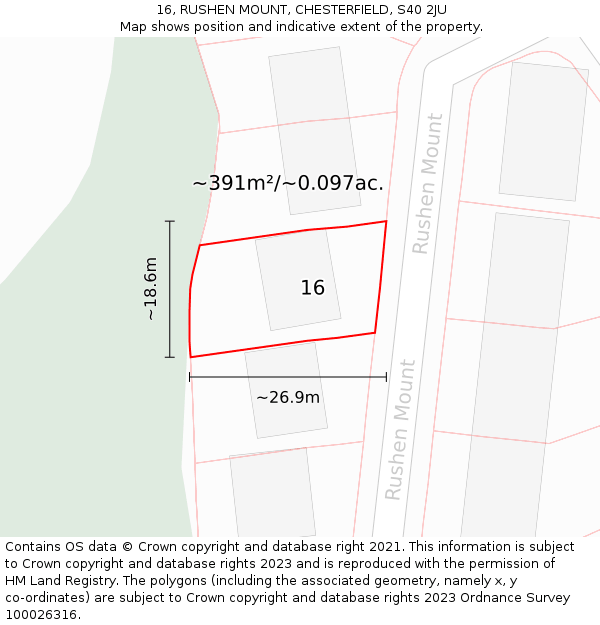 16, RUSHEN MOUNT, CHESTERFIELD, S40 2JU: Plot and title map
