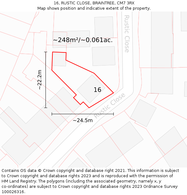 16, RUSTIC CLOSE, BRAINTREE, CM7 3RX: Plot and title map