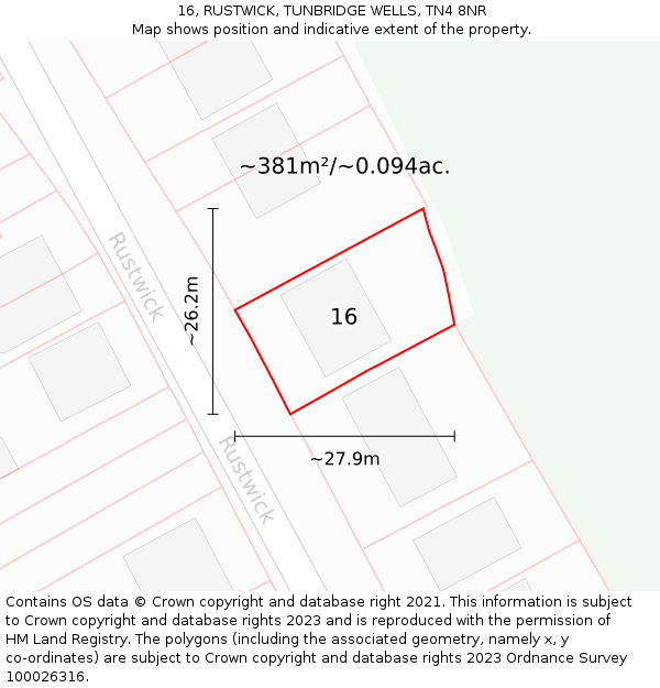 16, RUSTWICK, TUNBRIDGE WELLS, TN4 8NR: Plot and title map