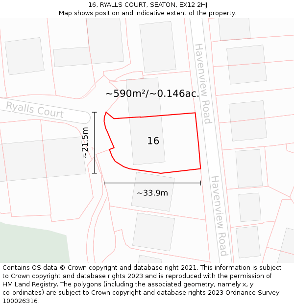 16, RYALLS COURT, SEATON, EX12 2HJ: Plot and title map