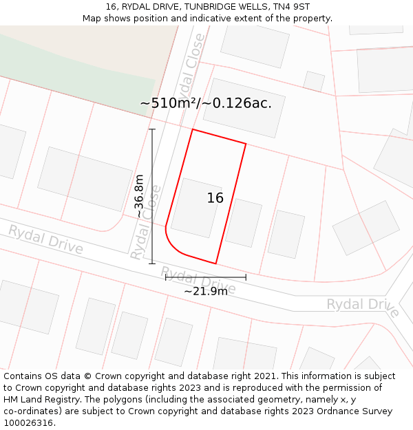 16, RYDAL DRIVE, TUNBRIDGE WELLS, TN4 9ST: Plot and title map