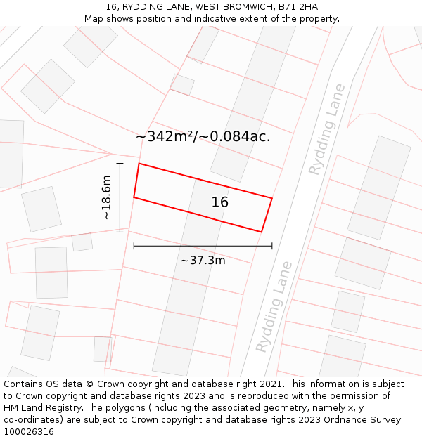 16, RYDDING LANE, WEST BROMWICH, B71 2HA: Plot and title map