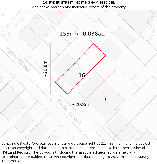 16, RYDER STREET, NOTTINGHAM, NG6 0BL: Plot and title map